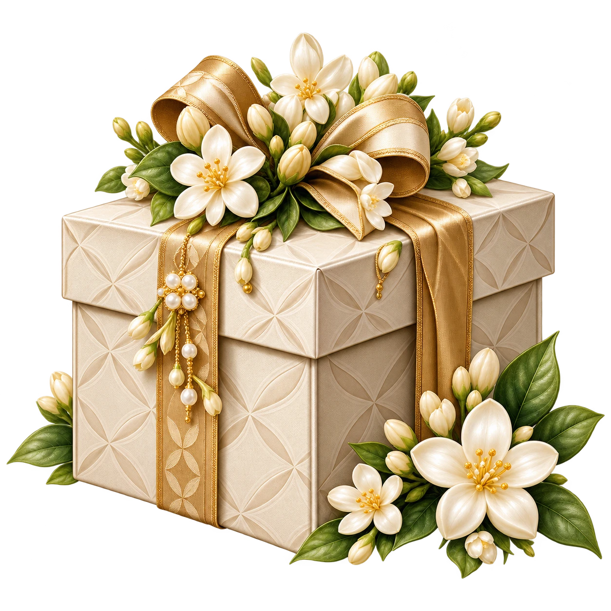 Kotak hadiah dengan bunga melati