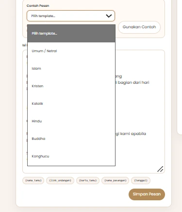 Pilihan template pesan WhatsApp