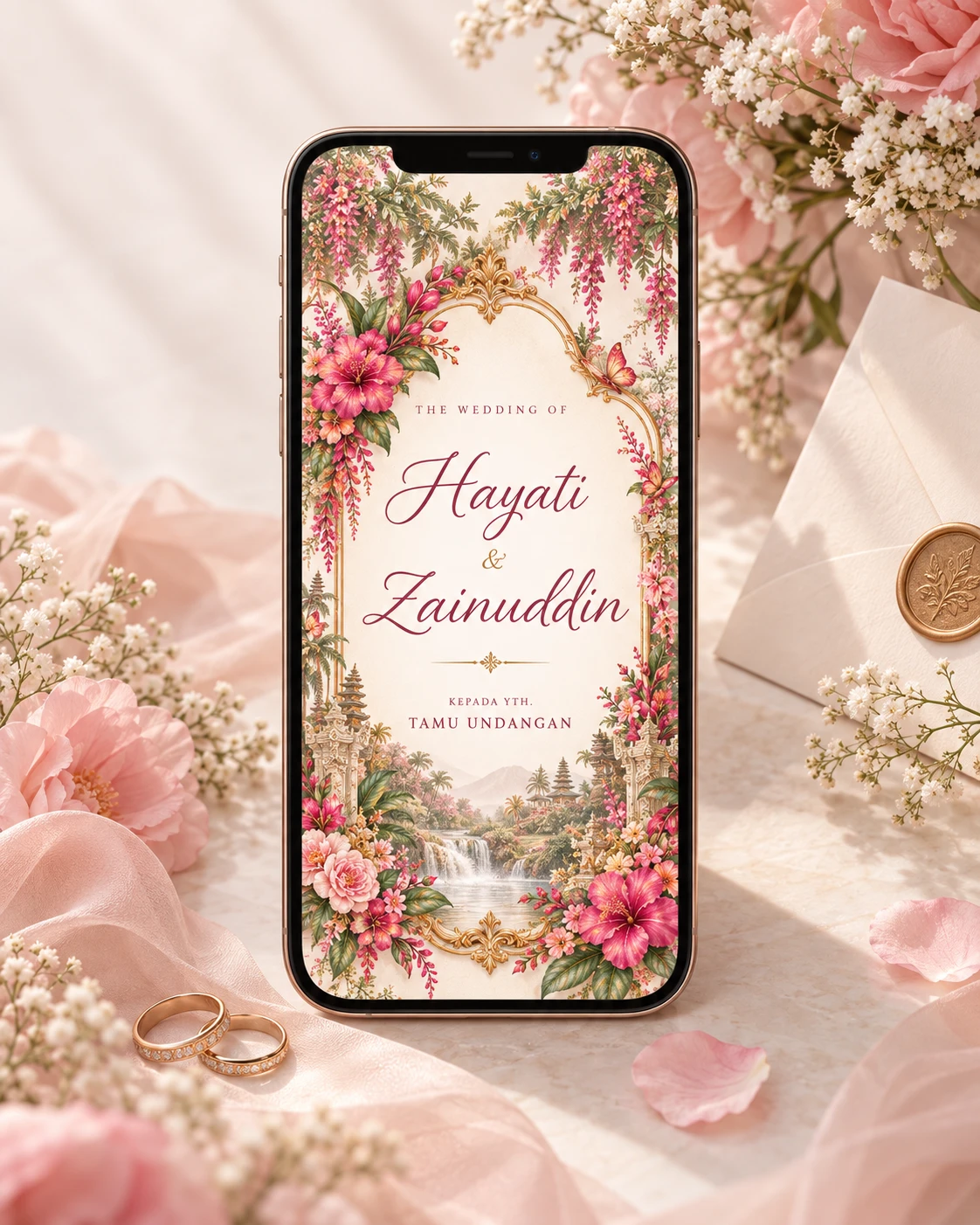 Mockup undangan digital AlovaStory di smartphone