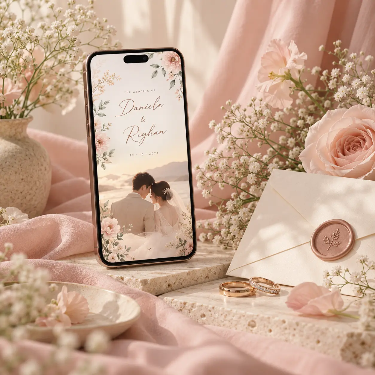 Mockup undangan digital AlovaStory di smartphone